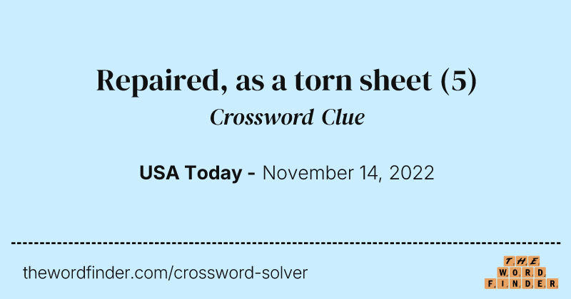 Repaired, as a torn sheet crossword clue image