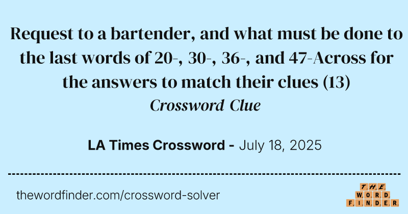 Request to a bartender, and what must be done to the last words of 20-, 30-, 36-, and 47-Across for the answers to match their clues crossword clue image