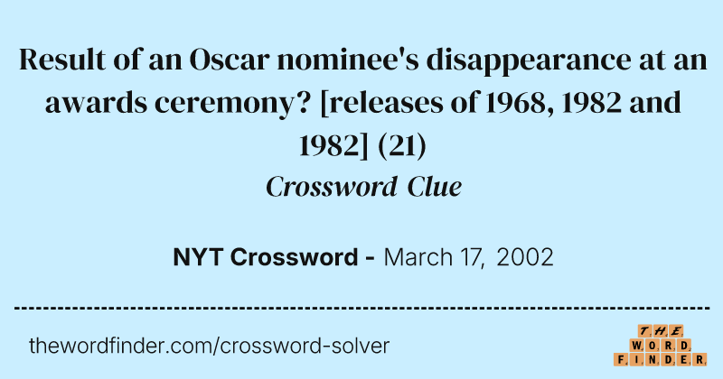 Result of an Oscar nominee's disappearance at an awards ceremony? [releases of 1968, 1982 and  1982] crossword clue image