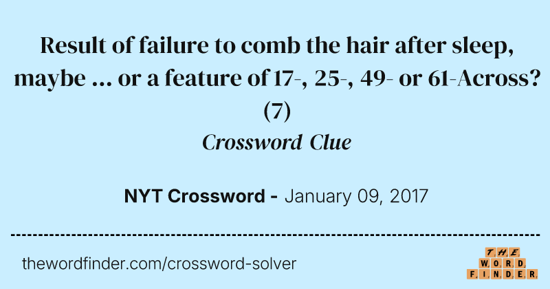 Result of failure to comb the hair after sleep, maybe ... or a feature of 17-, 25-, 49- or 61-Across? crossword clue image
