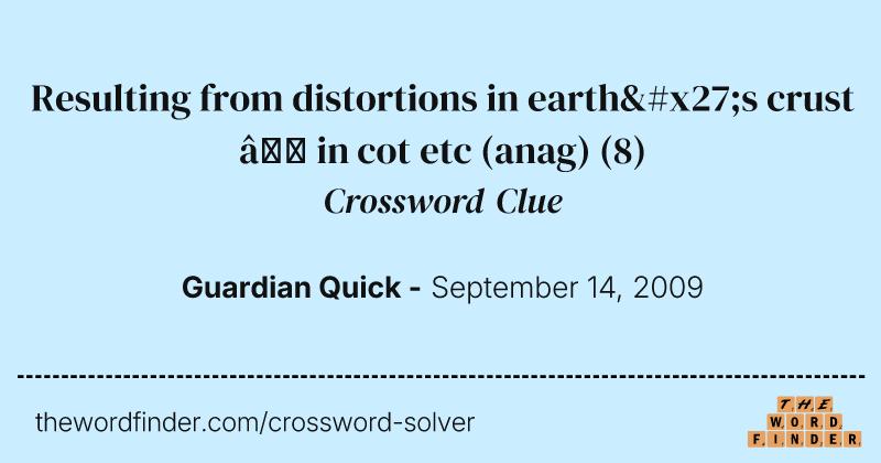 Resulting from distortions in earth's crust — in cot etc (anag) crossword clue image