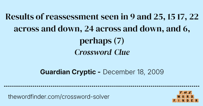 Results of reassessment seen in 9 and 25, 15 17, 22 across and down, 24 across and down, and 6, perhaps crossword clue image