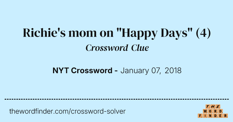 Richie's mom on "Happy Days" crossword clue image