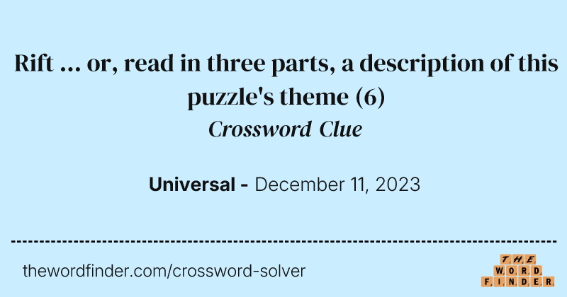Rift ... or, read in three parts, a description of this puzzle's theme crossword clue image