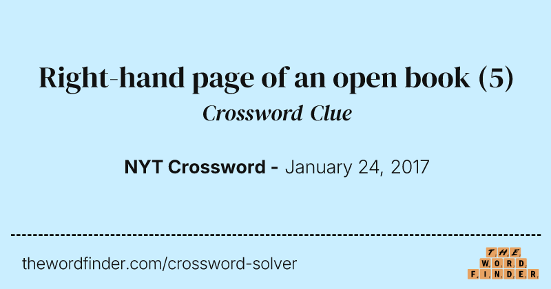 Right-hand page of an open book crossword clue image