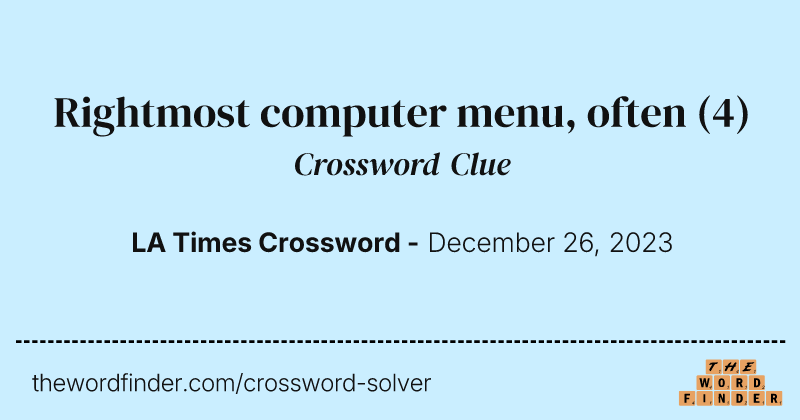 Rightmost computer menu, often crossword clue image