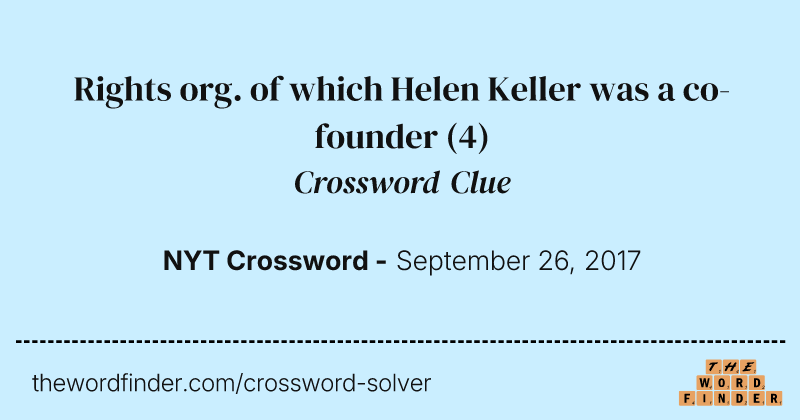 Rights org. of which Helen Keller was a co-founder crossword clue image