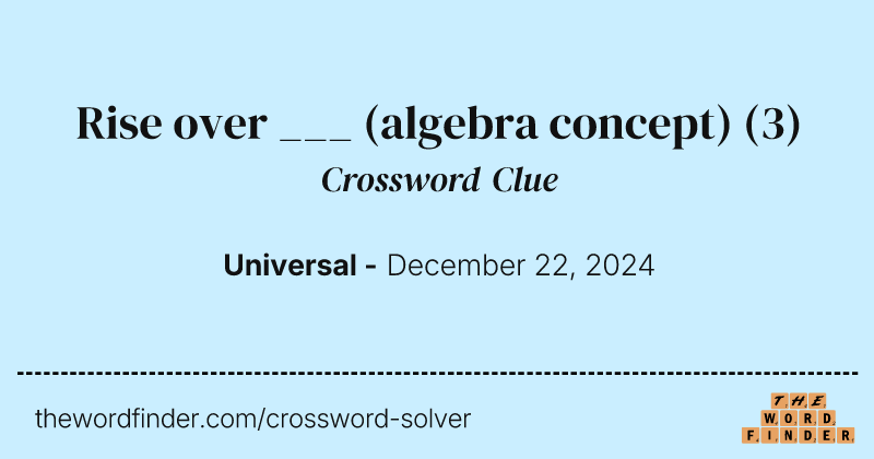 Rise over ___ (algebra concept) crossword clue image