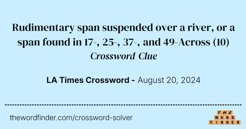 Rudimentary span suspended over a river, or a span found in 17-, 25-, 37-, and 49-Across crossword clue image