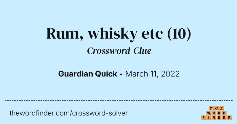 Rum, whisky etc crossword clue image