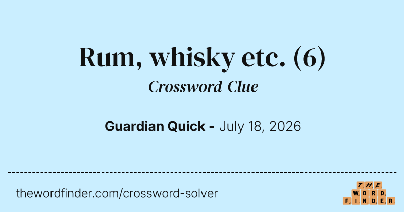 Rum, whisky etc. crossword clue image
