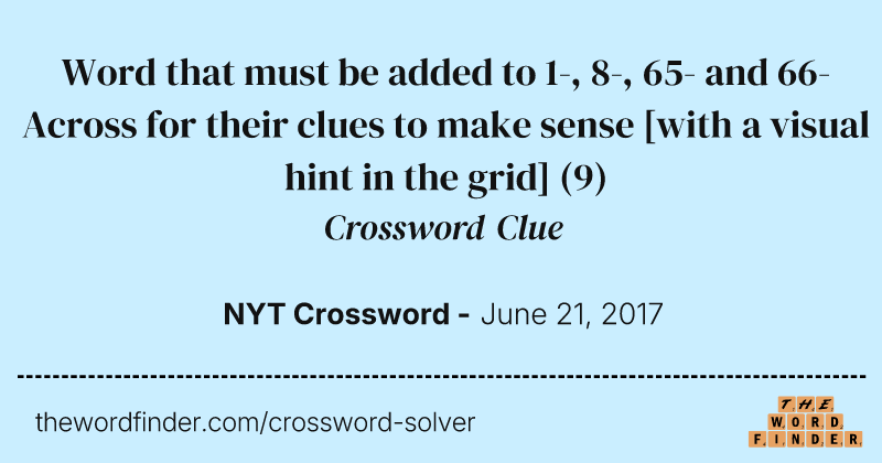 Word that must be added to 1-, 8-, 65- and 66-Across for their clues to make sense [with a visual hint in the grid] crossword clue image