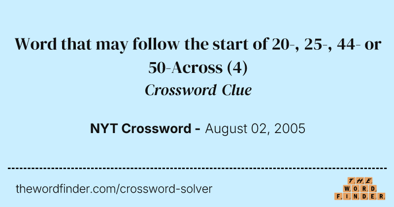 Word that may follow the start of 20-, 25-, 44- or 50-Across crossword clue image