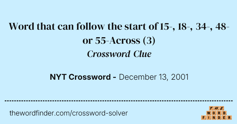 Word that can follow the start of 15-, 18-, 34-, 48- or 55-Across crossword clue image
