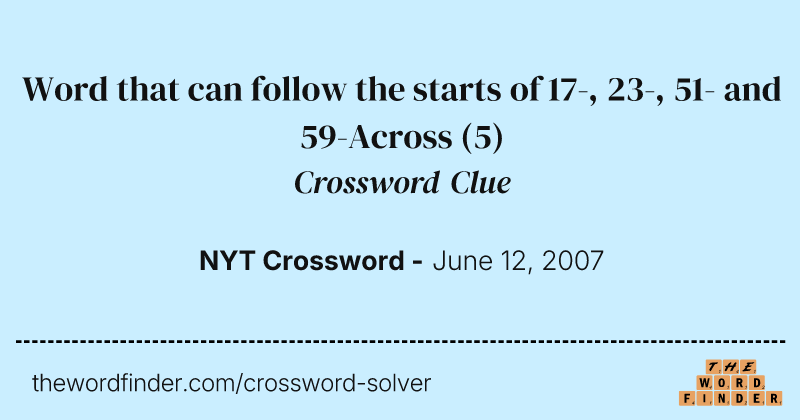 Word that can follow the starts of 17-, 23-, 51- and 59-Across crossword clue image