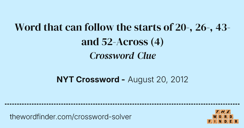 Word that can follow the starts of 20-, 26-, 43- and 52-Across crossword clue image