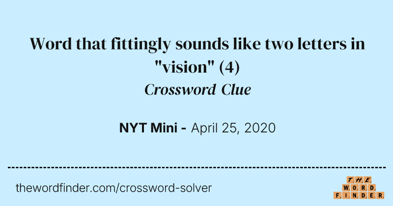 Word that fittingly sounds like two letters in "vision" crossword clue image