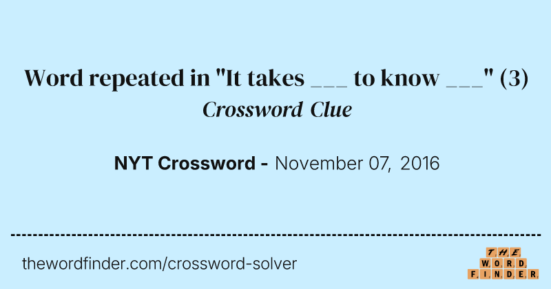 Word repeated in "It takes ___ to know ___" crossword clue image