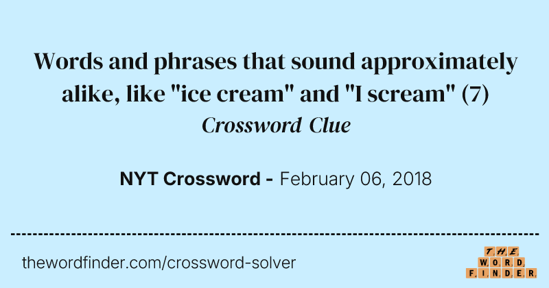 Words and phrases that sound approximately alike, like "ice cream" and "I scream" crossword clue image