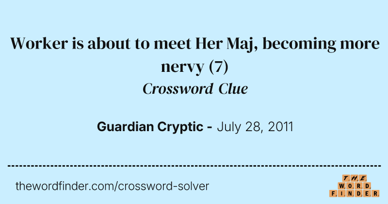 Worker is about to meet Her Maj, becoming more nervy crossword clue image
