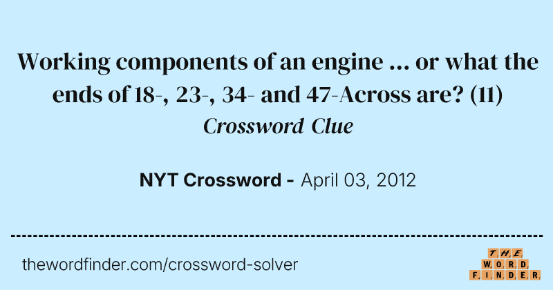 Working components of an engine ... or what the ends of 18-, 23-, 34- and 47-Across are? crossword clue image