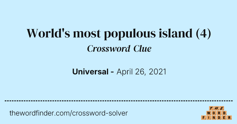 World's most populous island crossword clue image