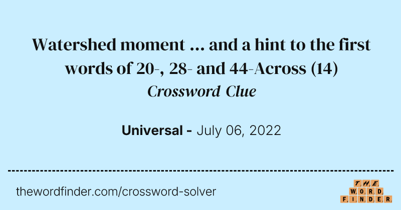 Watershed moment ... and a hint to the first words of 20-, 28- and 44-Across crossword clue image