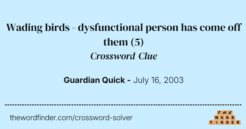 Wading birds - dysfunctional person has come off them crossword clue image