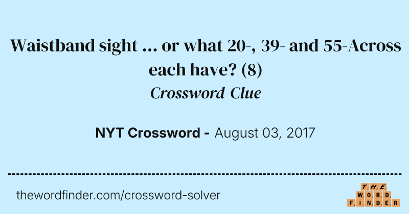 Waistband sight ... or what 20-, 39- and 55-Across each have? crossword clue image