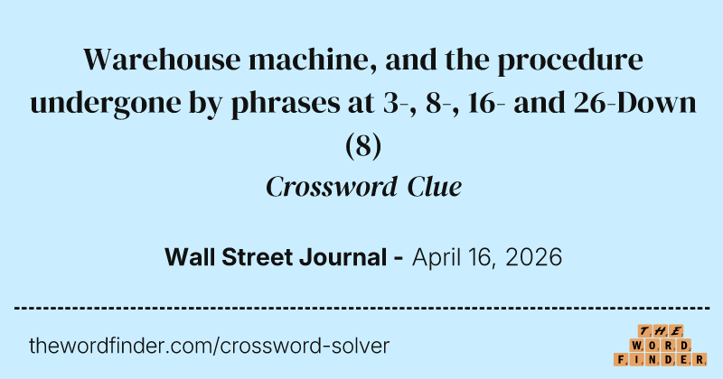 Warehouse machine, and the procedure undergone by phrases at 3-, 8-, 16- and 26-Down crossword clue image