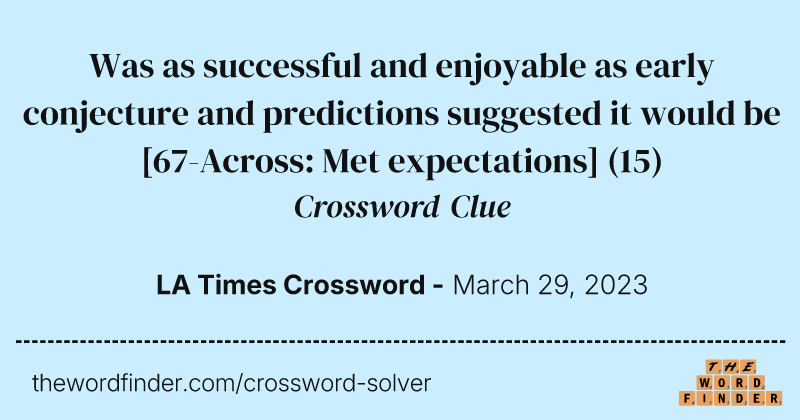 Was as successful and enjoyable as early conjecture and predictions suggested it would be [67-Across: Met expectations] crossword clue image