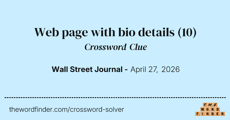 Web page with bio details crossword clue image