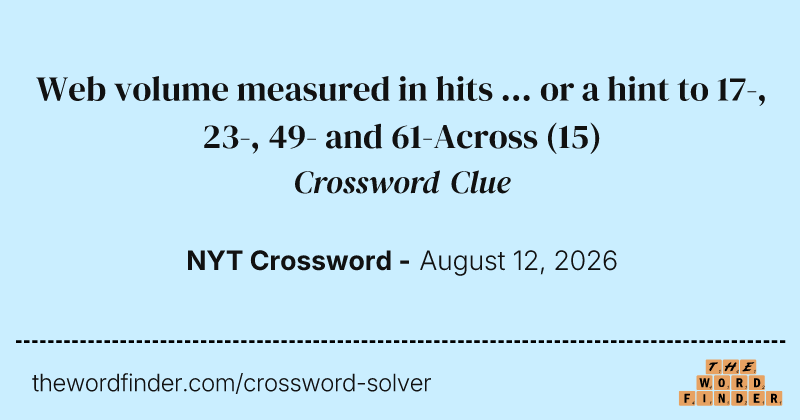 Web volume measured in hits ... or a hint to 17-, 23-, 49- and 61-Across crossword clue image