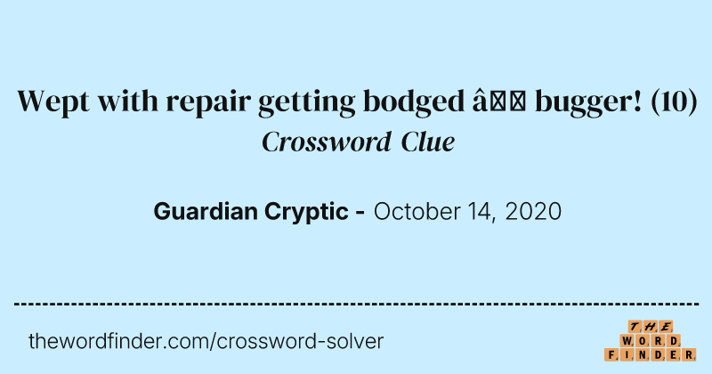 Wept with repair getting bodged — bugger! crossword clue image