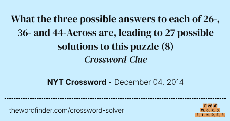 What the three possible answers to each of 26-, 36- and 44-Across are, leading to 27 possible solutions to this puzzle crossword clue image