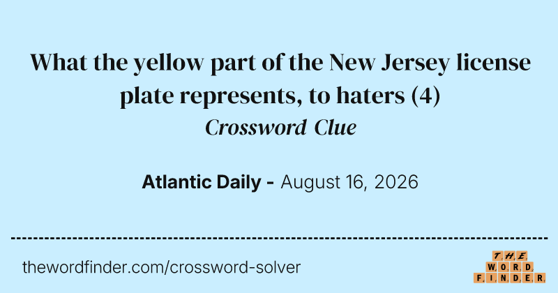 What the yellow part of the New Jersey license plate represents, to haters crossword clue image