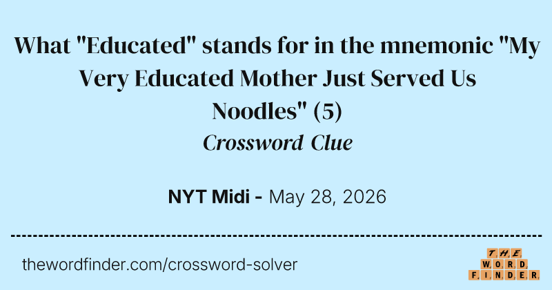 What "Educated" stands for in the mnemonic "My Very Educated Mother Just Served Us Noodles" crossword clue image