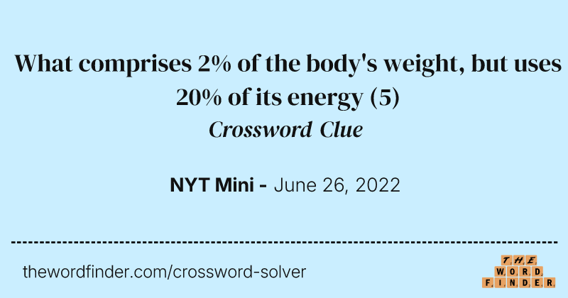 What comprises 2% of the body's weight, but uses 20% of its energy crossword clue image