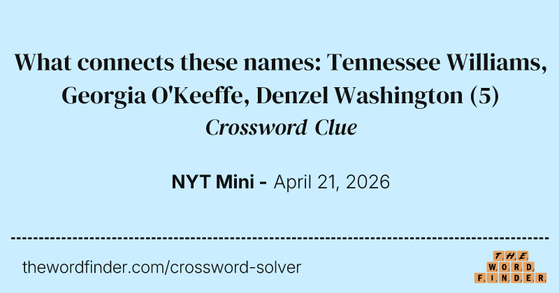 What connects these names: Tennessee Williams, Georgia O'Keeffe, Denzel Washington crossword clue image