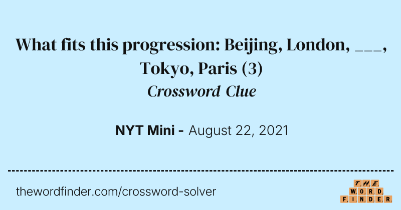 What fits this progression: Beijing, London, ___, Tokyo, Paris crossword clue image