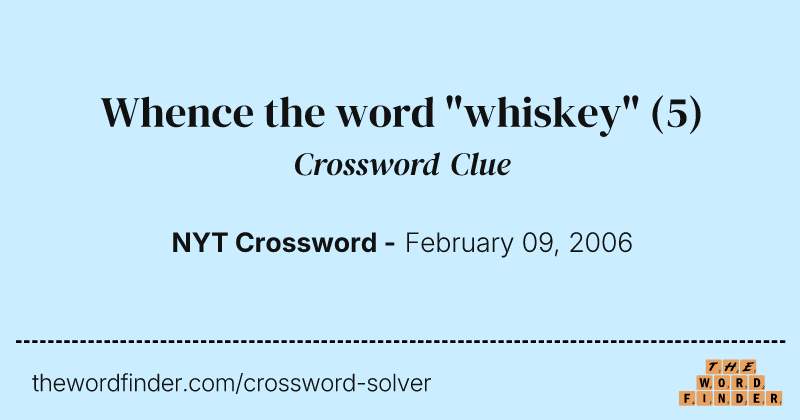 Whence the word "whiskey" crossword clue image