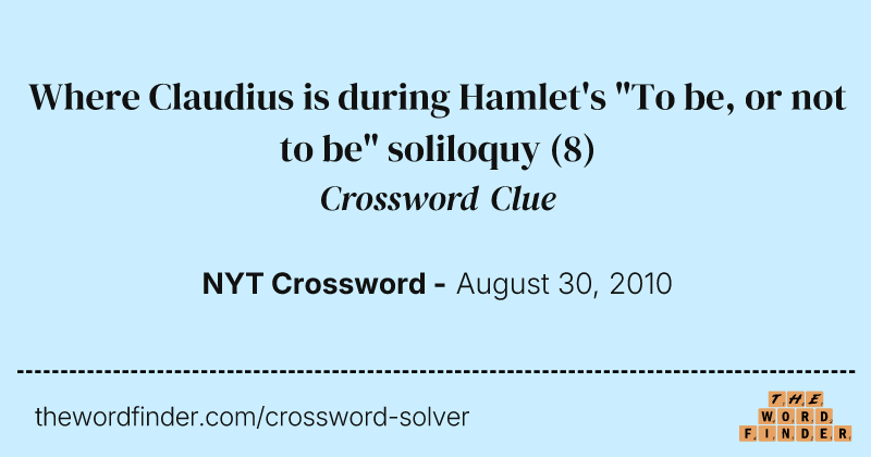 Where Claudius is during Hamlet's "To be, or not to be" soliloquy crossword clue image