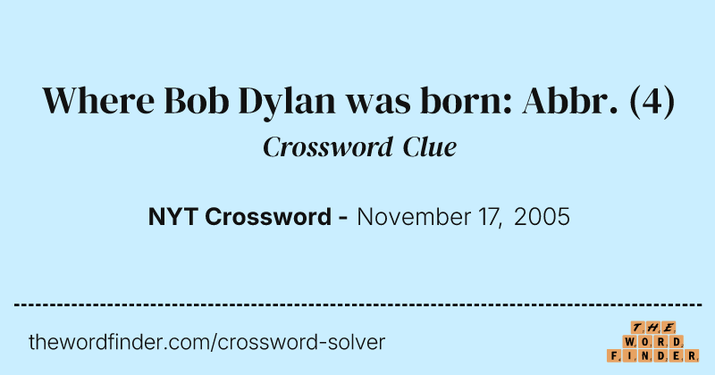 Where Bob Dylan was born: Abbr. crossword clue image