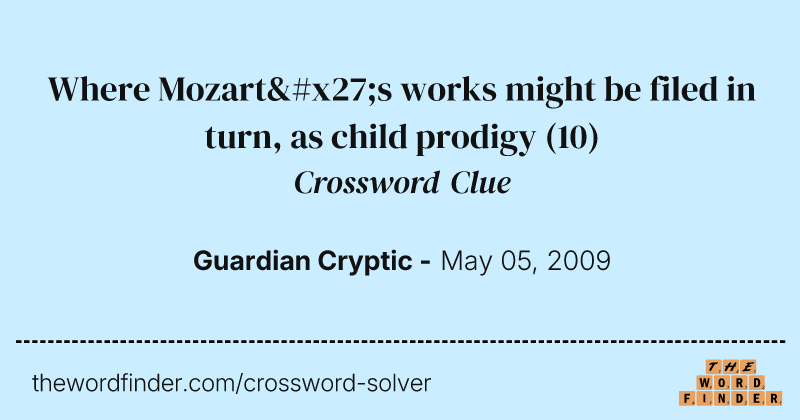 Where Mozart's works might be filed in turn, as child prodigy crossword clue image