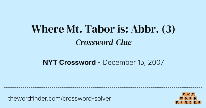 Where Mt. Tabor is: Abbr. crossword clue image