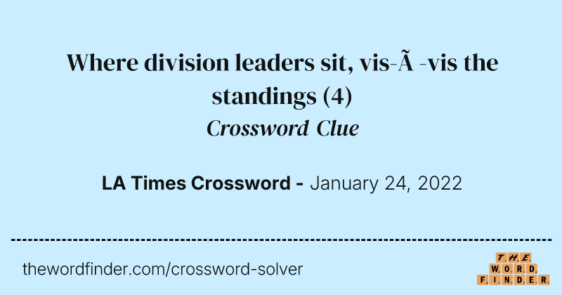 Where division leaders sit, vis-à-vis the standings crossword clue image