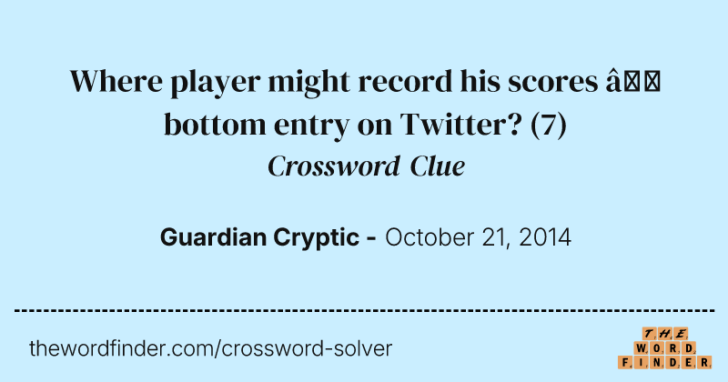 Where player might record his scores — bottom entry on Twitter? crossword clue image