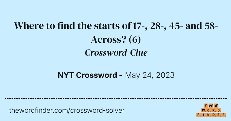 Where to find the starts of 17-, 28-, 45- and 58-Across? crossword clue image