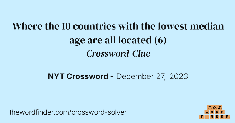 Where the 10 countries with the lowest median age are all located crossword clue image