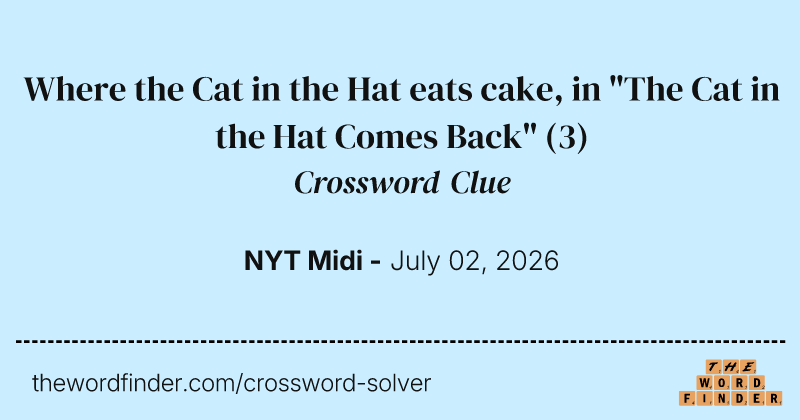 Where the Cat in the Hat eats cake, in "The Cat in the Hat Comes Back" crossword clue image